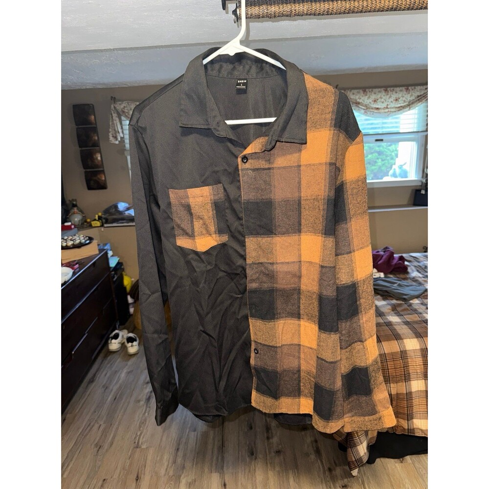 Orange and Black Button Down Flannel Shirt Size Large